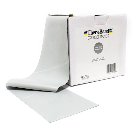 Theraband Ejercicio Silver Rollo Theraband UN x 1 Banda de resistencia nivel Plateado (resistencia ultra alta), indicada para entrenamientos exigentes, rehabilitación avanzada y programas intensivos de fortalecimiento muscular. Su presentación en r
