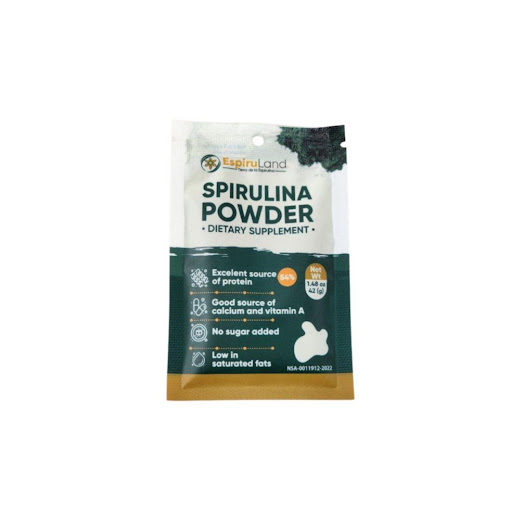 Espirulina en polvo, Espiruland, 42g Espiruland Empaque de 42g x 42g Espirulina en polvo EspiruLand 42 g, 100% natural, vegana y rica en proteína (≈54%). Ideal para batidos, jugos y recetas saludables. Producto artesanal, libre de gluten y sin aditivos.