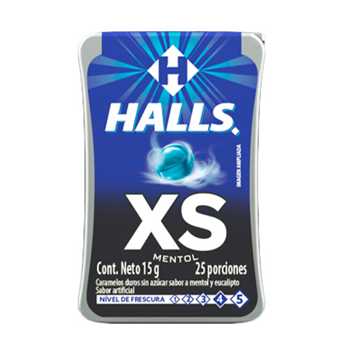 Menta Halls Xs Menthol Sin Azúcar x 15 gr