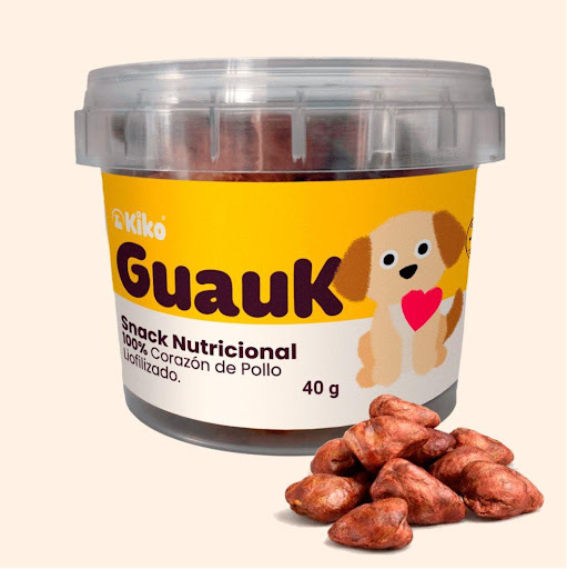 Snack Liofilizado Natural para Perros GuauK Corazones de Pollo 40 g KIKO Tarrina 40g x 1 und 