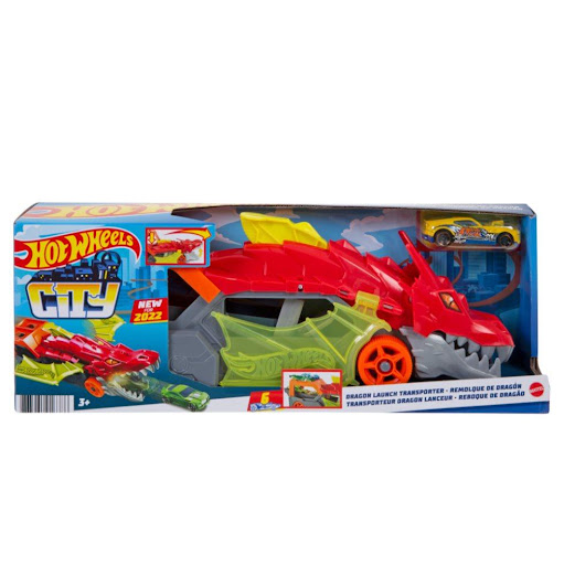 Hot Wheels City Remolque De Dragón Mattel Hot Wheels  x 1 Combina la acción de los vehículos Hot Wheels con la fantasía de los dragones. Incluye un remolque con detalles de dragón, colores llamativos y una función especial que permite capturar coches en su i