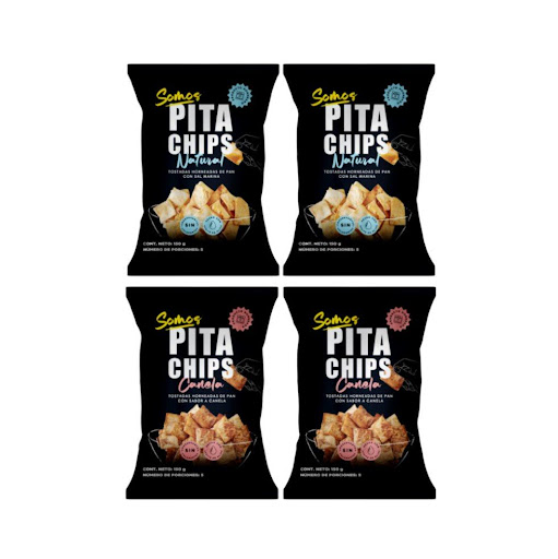 Pasaboca Somos pita chips grande Surtido x 150 gr Somos pita Somos Pita Chips  x 4 Pita Chips , son unas tostadas horneadas de pan pita con sal marina y Sabor de canela , con una textura crocante y deliciosa.