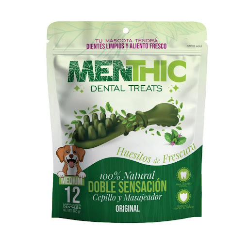 Menthic Cepillos Medium 12 unidades, 185 gramos Menthic Bolsa x 12 und Ingredientes naturales — menta y perejil que eliminan el sarro, refrescan el aliento y protegen las encías de manera segura.

Diseño inteligente en forma de cepillo — llega fácilmente a las zonas difí