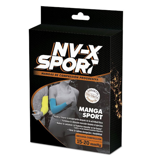 Manga deportiva unisex 15-20 mmHg NV-X Sport acid green L No- Varix  x 1 Las mangas deportivas NV-X� Sport de mediana compresión 15-20 mmHg ofrece compresión progresiva para minimizar el movimiento muscular durante el ejercicio; recomendadas usar solo durante actividades f