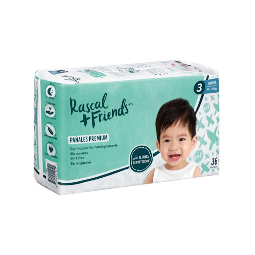 Pañales Rascals Baby Talla-3 Bebé de 6 a 11 Kg por 36 Unids Rascals Baby Paquete x 36 Pañales Rascal + Friends, el pañal con el mejor desempeño! Los padres no somos sabios, serenos y no lo tenemos todo resuelto, pero si sabemos que la vida es lo suficientemente complicada para tener qu