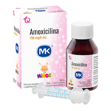 Amoxicilina Niños 750mg/5ml Mk Sabor Frutos Tropicales Frasco x 120 ml  