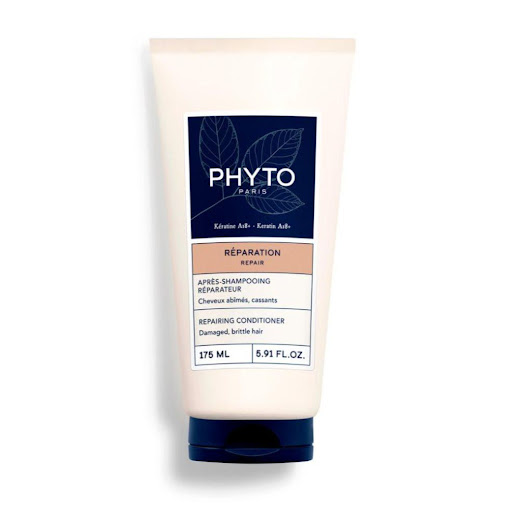 Acondicionador Phyto Reparación 175 ml PHYTO 175ml x 1 El acondicionador REPARACIÓN repara y refuerza el cabello estropeado y lo protege contra la rotura al mismo tiempo que lo desenreda . En el corazón de la fórmula, un nuevo complejo biomimético ;Kerati