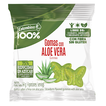 Gomas Colombina 100% con   Aloe Vera Paquete x 64 gr 
