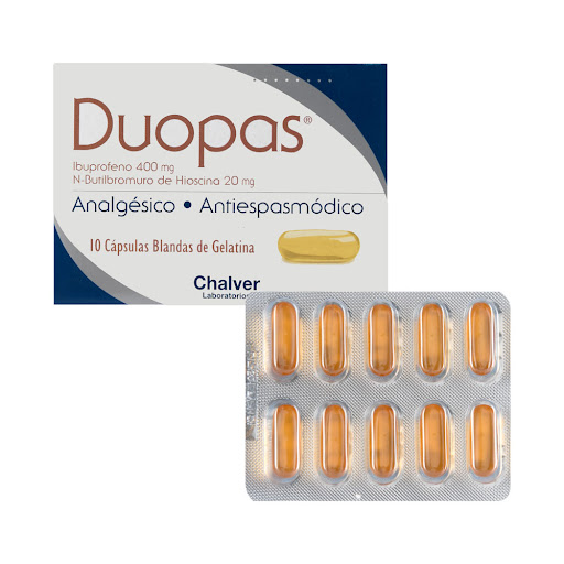 Duopas Ibuprofeno + N Butilbromuro de Hioscina 400mg/20mg Chalver Caja x 10 Cápsulas