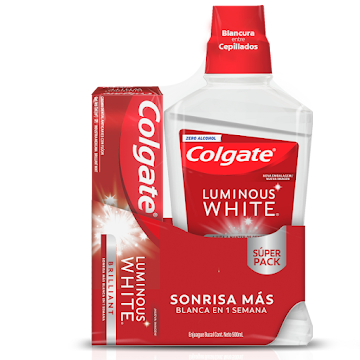 Enjuague Bucal Colgate Luminous White 500ml + Crema Dental Blanqueadora 75 ml Empaque x 2 und  