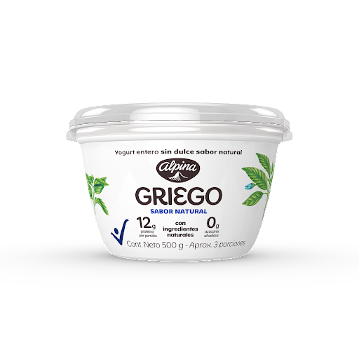 Yogurt Griego Alpina Sabor Natural Sin Azúcar x 500 gr