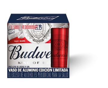 Cerveza Budweiser x   6Und de 269ml + Vaso de Aluminio 