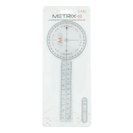 GONIOMETRO METRIX GMD HOMBROS SW-3 GMD  x 1 Goniómetro especializado en la medición del rango de movimiento de los hombros. Fabricado con materiales resistentes y de alta precisión, este instrumento es perfecto para la evaluación en fisioterapi