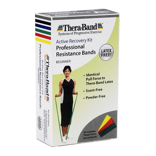 Kit Theraband Suave Látex-Free Theraband KT x 1 Kit de bandas de resistencia sin látex, con tres niveles suaves de intensidad: amarillo, rojo y verde. Ideal para rehabilitación, movilidad y entrenamiento funcional de bajo impacto, con resistencia p