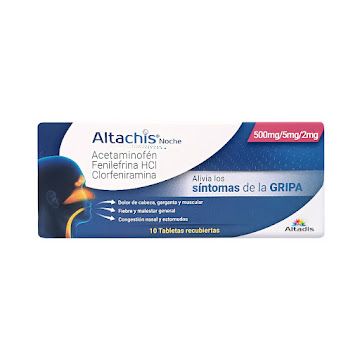 Altachis Noche Acetaminofén 500 mg/Fenilefrina HCl 5 mg/Clorfeniramina Maleato 2 mg Altadis Caja x 10 Tabletas  
