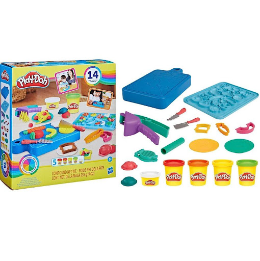 Play Doh Mi Primera Cocina Hasbro Play Doh  x 1 Este divertido set Play-Doh es ideal para los pequeños aspirantes a cocineros, permitiéndoles cortar, moldear y preparar alimentos de fantasía con 14 accesorios de cocina de juguete. Con herramientas 