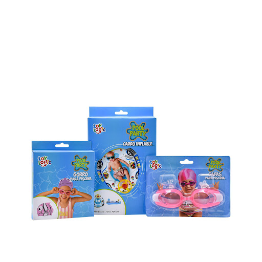 Kit de Natación Gorro + Gafas + Carro  Flotador Para Niña Toy Logic Caja x  Gorro de natación ajustable Silicona de alta resistencia para estirar a cualquier tamaño Disfruta días enteros de piscina sin miedo a maltratar el cabello con los químicos - Gafas de piscina con corre