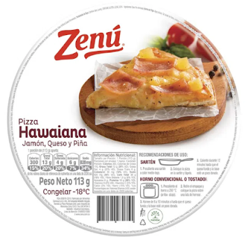 Pizza Zenu Hawaiana Jamon Queso y Piña x 113Gr   