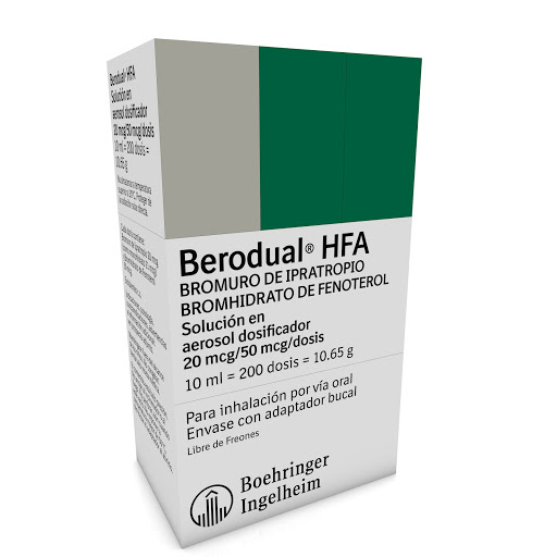 Berodual HFA Bromuro de Ipratropio + Fenoterol 20mcg/50mcg Boehringer Inhalador x 200 Dosis