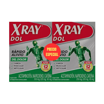 X-Ray Dol Acetaminofén + Naproxeno + Cafeína 250mg/220mg/65mg Pack x 24 Tabletas  