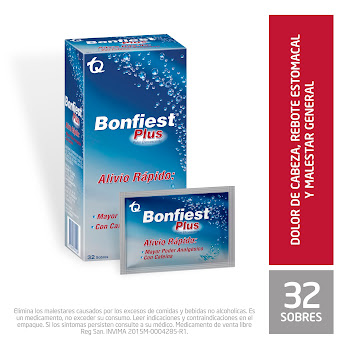 Bonfiest Plus Ácido Acetilsalicilico + Bicarbonato de Sodio Tecnoquímicas Caja x 32 Sobres  