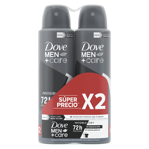 Desodorante Hombre Dove Aerosol Invisible Dry 150 ml Pack x 2 und