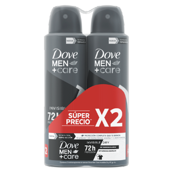 Desodorante Hombre Dove Aerosol Invisible Dry 150 ml Pack x 2 und  