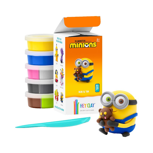 Masa Moldeable Hey Clay Set de Plastilina Minions Bob & Tim x 5 Envases Hey Clay Caja x 5 ĦCrea tus propios Minions con el Set de Plastilina HEY CLAY! Este set incluye 5 latas de plastilina de secado al aire en 8 colores diferentes, perfectas para dar vida a Bob y su muñeco Tim de la pelíc
