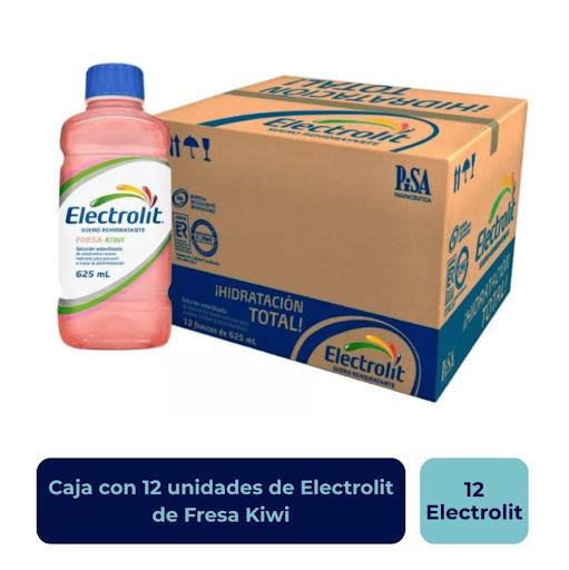 Electrolit Suero Hidratante Fresa Kiwi  Electrolit Caja x 12 ES UN MEDICAMENTO. NO EXCEDER SU CONSUMO. LEER INDICACIONES Y CONTRAINDICACIONES EN LA ETIQUETA. SI LOS SíNTOMAS PERSISTEN, CONSULTAR AL MÉDICO.