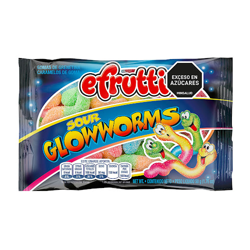 Gomas E.Frutti Sour Glow Worms Paquete x 50 gr