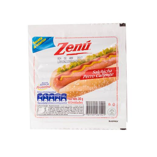 Salchicha Zenú Perro Caliente 240 gr x 6 und