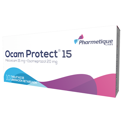Ocam Protect 15 Meloxicam + Esomeprazol 15mg/20mg Pharmetique Caja x 10 Tabletas