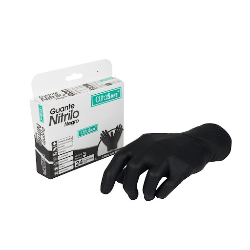 Guante Nitrilo Negro Alfasafe Talla M Caja x 24Uni 