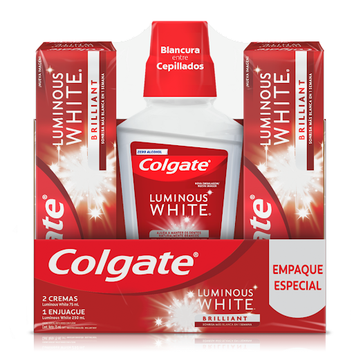 Crema Dental Colgate Blanqueadora Luminous White Brilliant 75 ml x 2 und + Enjuague 250 ml