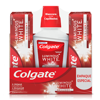 Crema Dental Colgate Blanqueadora Luminous White Brilliant 75 ml x 2 und + Enjuague 250 ml  