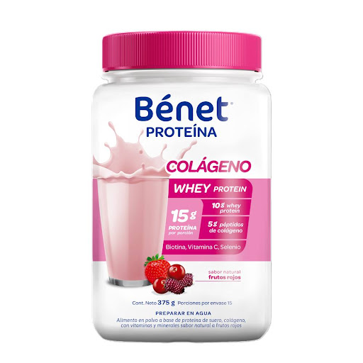 Proteína Benet Whey Colágeno Frutos Rojos Frasco x 375 gr