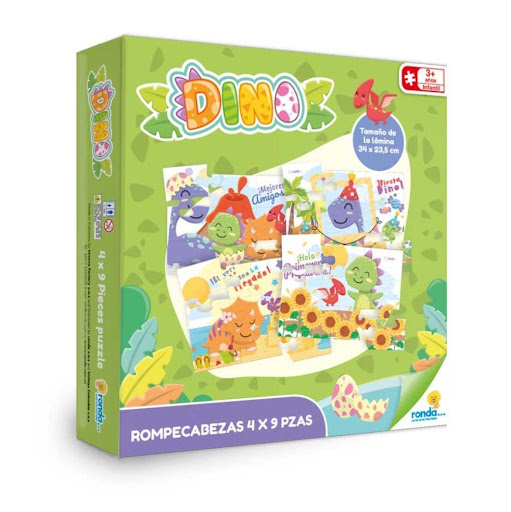 Juegos de mesa Rompecabezas 4 X 9 Pzas Dino Ronda Ronda Caja x 1 Diviértete armando y desarmando nuestro rompecabezas.Fichas grandes y resistentes de cartón, ayudan en la motricidad y en la asociación.