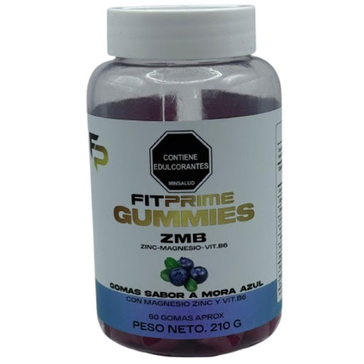 Gummies ZMB Fti Prime sabor mora azul x 210gr (30 porciones) Fit Prime Envase x 1 Deliciosas gomas masticables que aportan zinc, magnesio y vitamina B6 para apoyar el sistema inmunológico, mejorar la recuperación muscular y favorecer una mejor calidad del sueño.