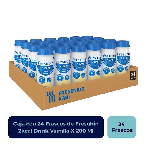 Fresubin 2KCAL Drink Vainilla Frasco x 200ml Fresenius Fresenius Caja x 24 Alimento líquido para propósito médico especial, polimérico para alimentación vía oral o por sonda. Fórmula hipercalórica e hiperproteica, a base de proteína de alto valor biológico, lípidos, maltodex