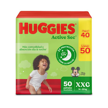Pañales Huggies Active   Sec 5 XXG Promo x 50 und  