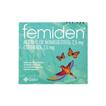 Femiden Acetato de Nomegestrol + Estradiol 2,5mg/1,5 mg Gador Caja x 28 Tabletas  