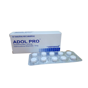 Adol pro   Acetaminofen+Hidrocodona Bitartrato 325mg/5mg Caja x 10 tabletas 