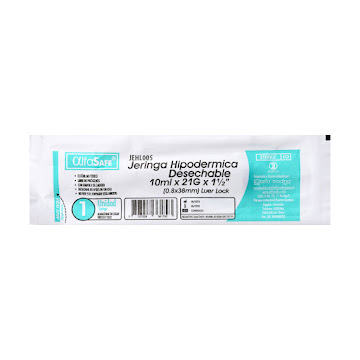 Jeringa Hipodérmica Alfasafe 10ml x 21g x 1und  