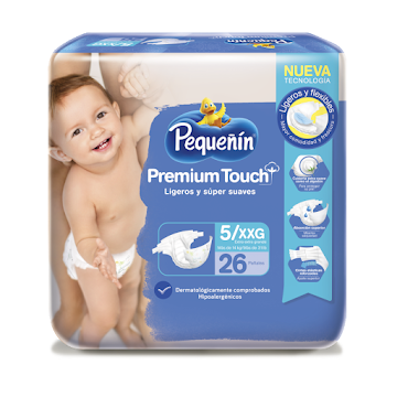 Pañales Pequeñin Premium Touch Etapa 5 x 26 und  