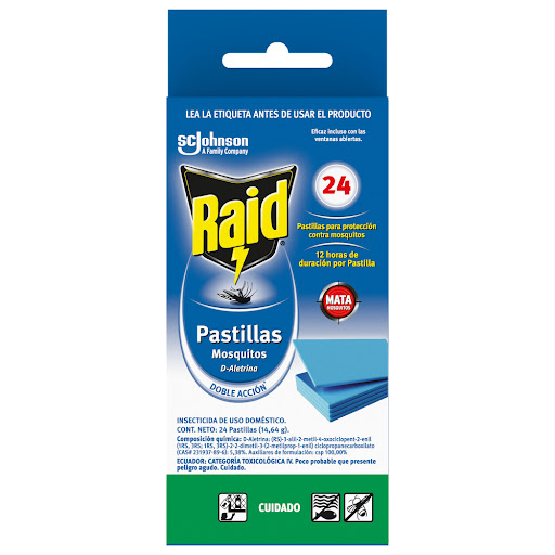 Insecticida Y Repelente Raid En Pastilla Para Insectos Voladores 24 Pastillas Frasco x 38 gr