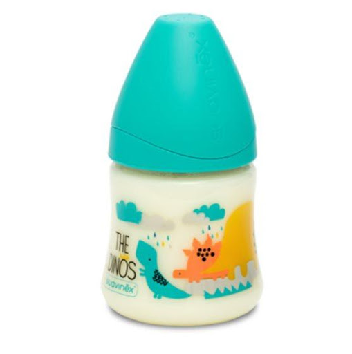 Suavinex Biberon The Dinos 150 ml Verde Suavinex Caja x 1 Divertido, funcional y seguro. El Biberón The Dinos 150 ml de Suavinex es perfecto para los primeros meses de tu bebé. Su diseño con adorables dinosaurios y su color verde vibrante hacen que cada toma