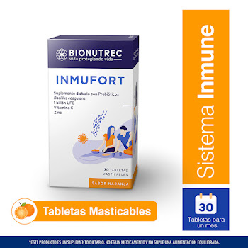 Inmufort Adultos Probióticos Vitamina C + Zinc Naranja Bionutrec x 30 Tabletas  