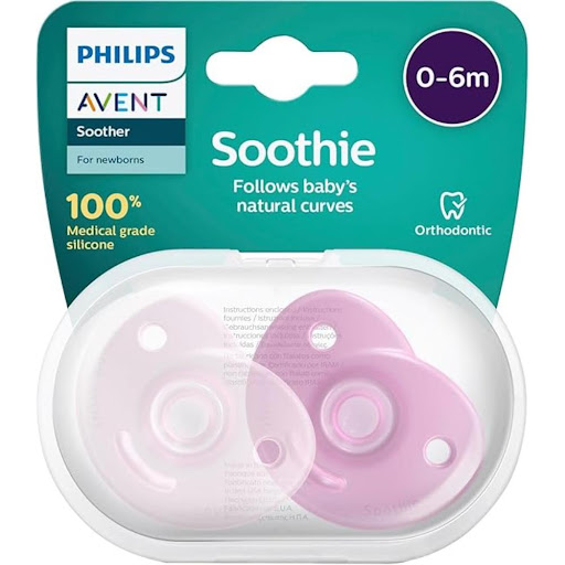 Chupo de Entretención Philips Silicona Médica Curvo Ortodóntico Rosado 0 A 6 Meses Blíster x 2 und