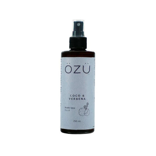 Aceite Seco OZU Coco & Verbena x 250 ml OZU 250 ml x 1 Aceite ligero para hidratar piel y cabello sin sensación grasosa. Con aceites de pepita de uva, oliva y jojoba. Con aroma cítrico y dulce de coco con verbena.