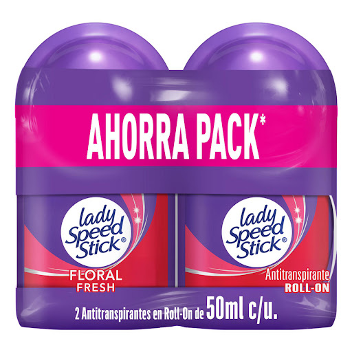 Desodorante Mujer Lady Speed Stick Roll On Floral Fresh 48h Frasco 50ml x2